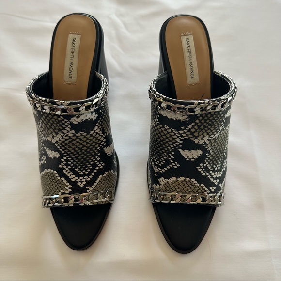 Saks Fifth Avenue Shoes - Saks 5th Avenue Snake Print Slip On Heeled Sandals Black/White NWOB Size 7.5